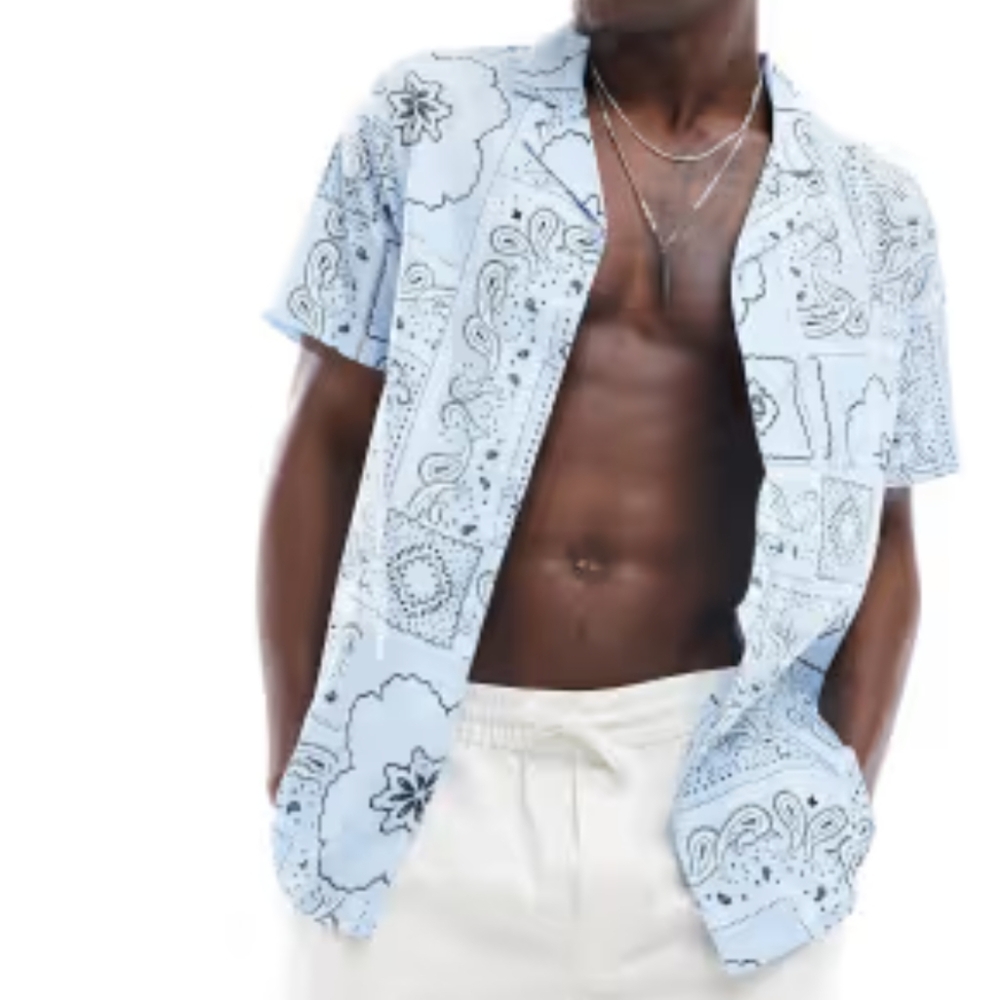 NWT Another Influence Paisley Beach Shirt Mens L Blue Boho Retro 90s Coastal